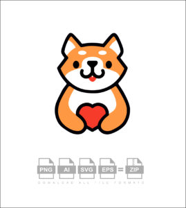 Cute Shiba Inu Love Heart Dog Cartoon Vector