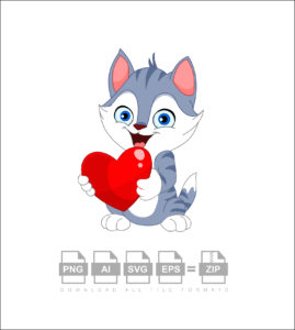 Cute Tiger Cub Holding Heart Vector