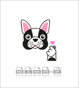 French Bulldog Loves K Pop Sticker Logo Vector