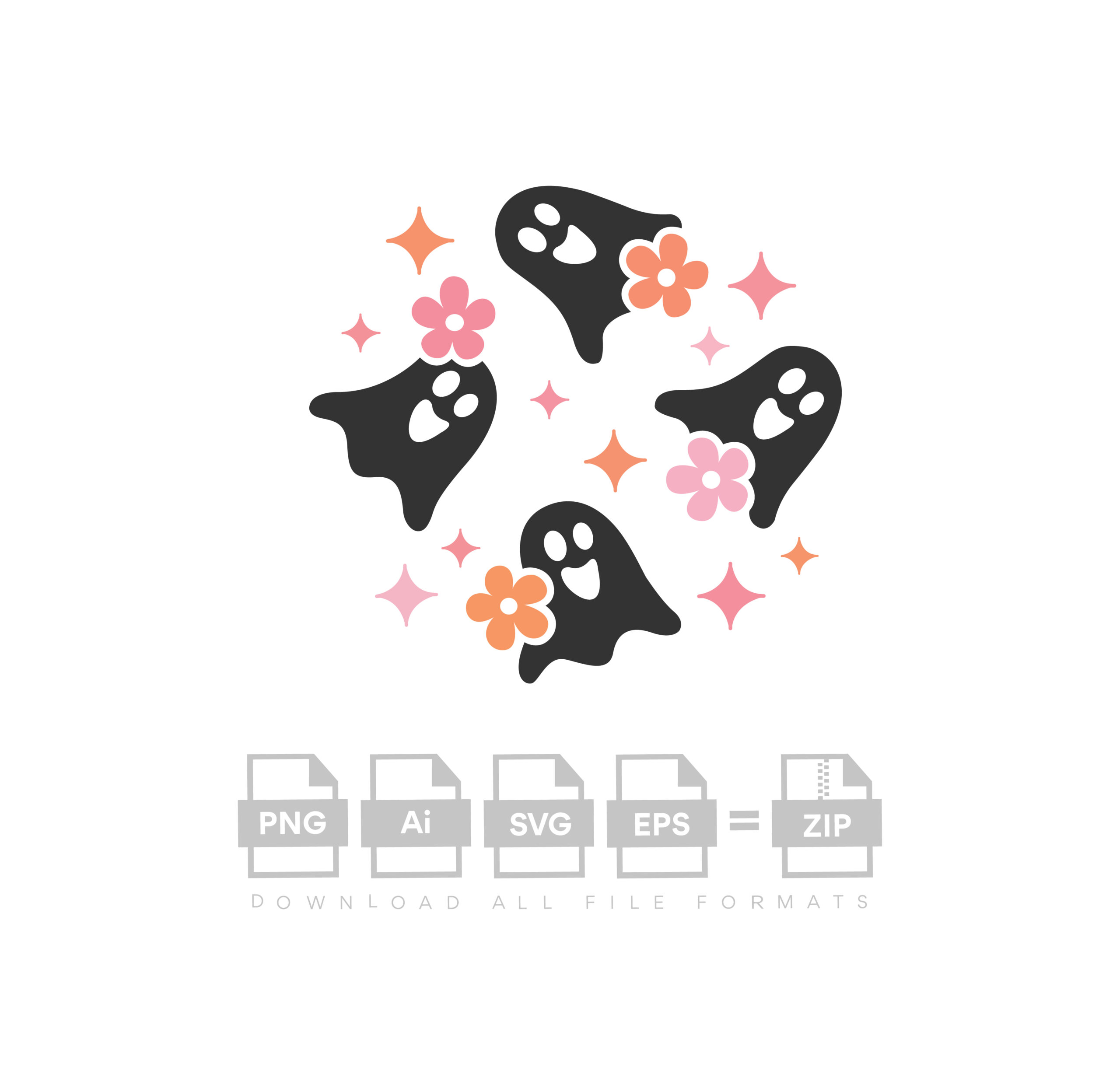 Ghosts And Flowers Halloween Vector