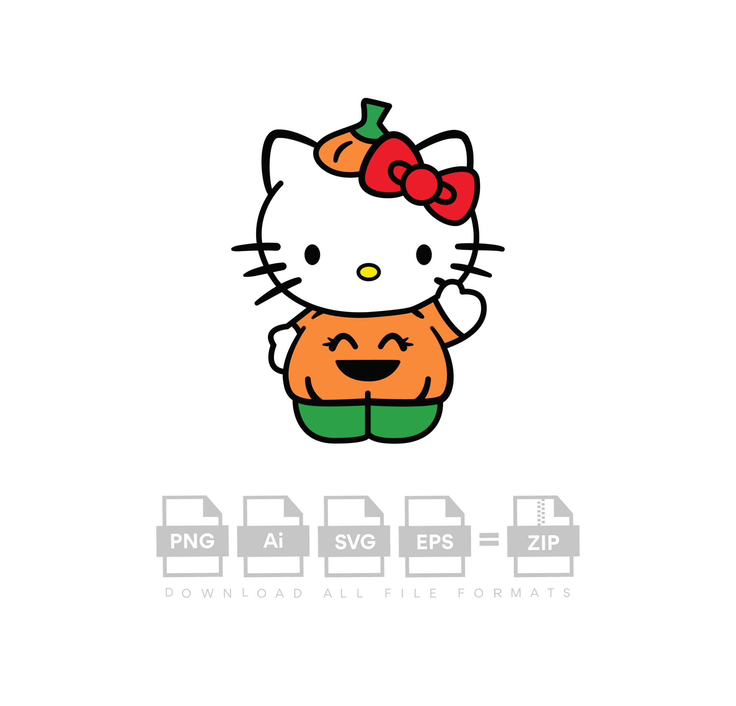 Hello Kitty With Pumpkin Vector Halloween Vector Cut File Cricut Vector