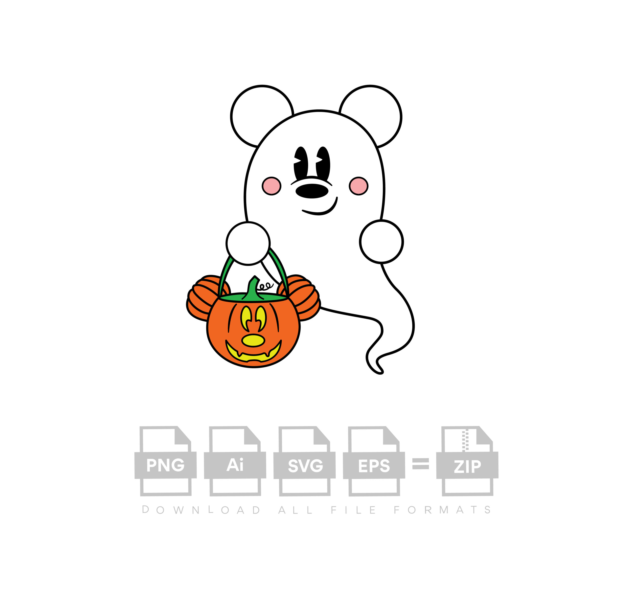 Mickey Mouse Ghost With Pumpkin  Halloween Vector Cut File Cricut Vector