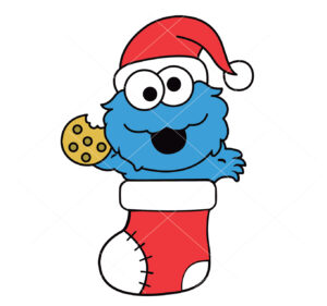 Cookie Monster Christmas Hat And Stocking Vector
