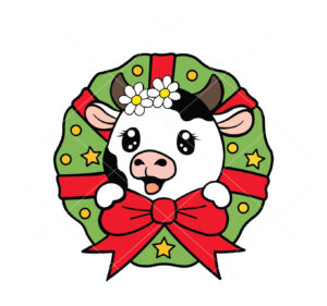 Cow In Christmas Wreath Cut Vector