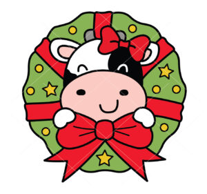 Cow In Christmas Wreath Vector
