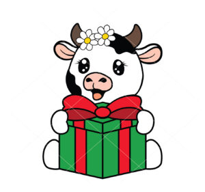 Cow With Christmas Gift Hd Vector