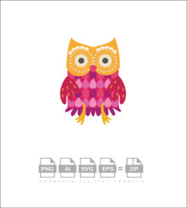 Cute Pink Bird Owl Vector