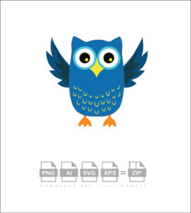 Funny Owl Vector In Blue Color