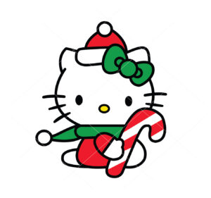 Hello Kitty With Candy Cane Christmas Vector Hello Kitty Vector