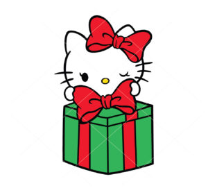 Hello Kitty With Christmas Present Christmas File Cricut Vector