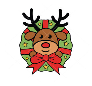 Reindeer In Christmas Wreath Cut Vector