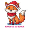 Happy Fox Wearing Christmas Red Hat Scarf Cartoon Vector