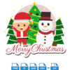 Merry Christmas Santa Snowman Tree Moon Design Vector