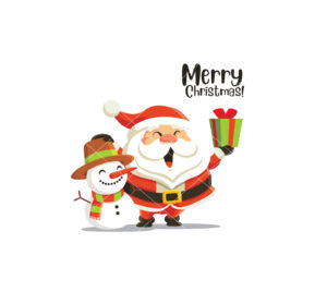 Santa Pushing Big Christmas Gift Vector
