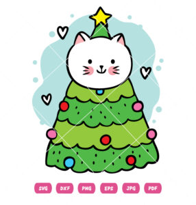 Cute Cartoon Cat In A Christmas Tree Vector