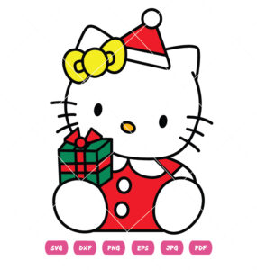 Cute Cat Christmas Vector With Gift Box Vector