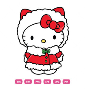 Cute Hand Drawn Christmas Baby Kitty Cat Vector