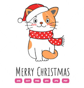 Cute Hand Drawn Christmas Kitty Cat