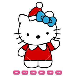 Cute Hand Drawn Christmas Kitty Cat Vector