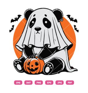 Spooky Panda Wearing A Ghost Halloween SVG, Ghost Panda SVG PNG DXF EPS