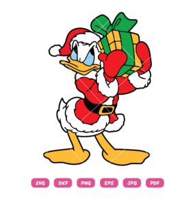 Donald Duck Christmas SVG, Donald Santa Christmas SVG, Donald Duck And Christmas Gift SVG